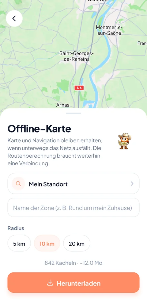 Karte und Navi bleiben da, auch ohne Empfang