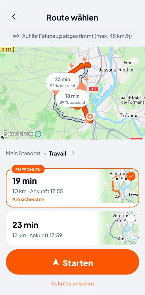 Drei Routenvorschläge, alle auf 45 km/h ausgelegt