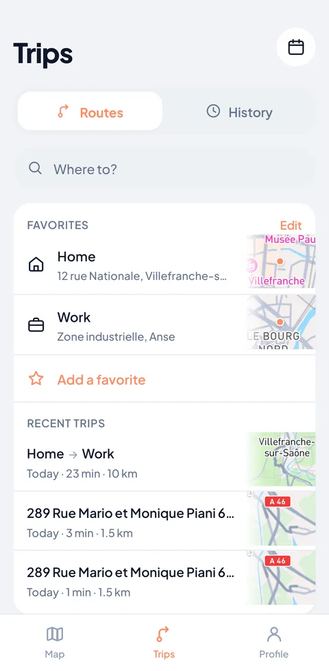 Your trips and favourites, one tap away