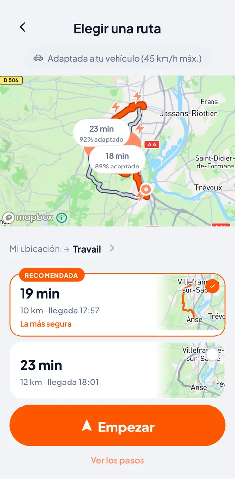 Tres itinerarios propuestos, todos adaptados a 45 km/h