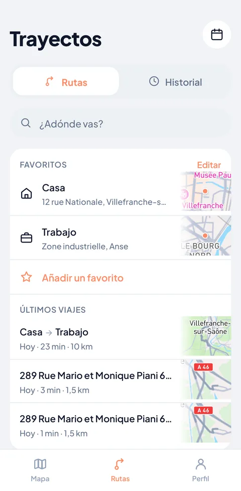 Tus trayectos y favoritos, a un toque