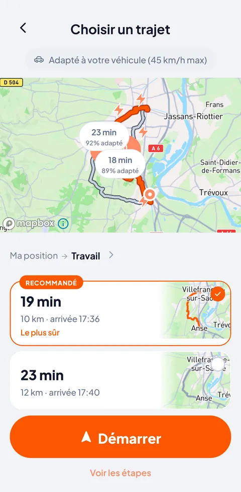 Trois itinéraires proposés, tous adaptés à 45 km/h