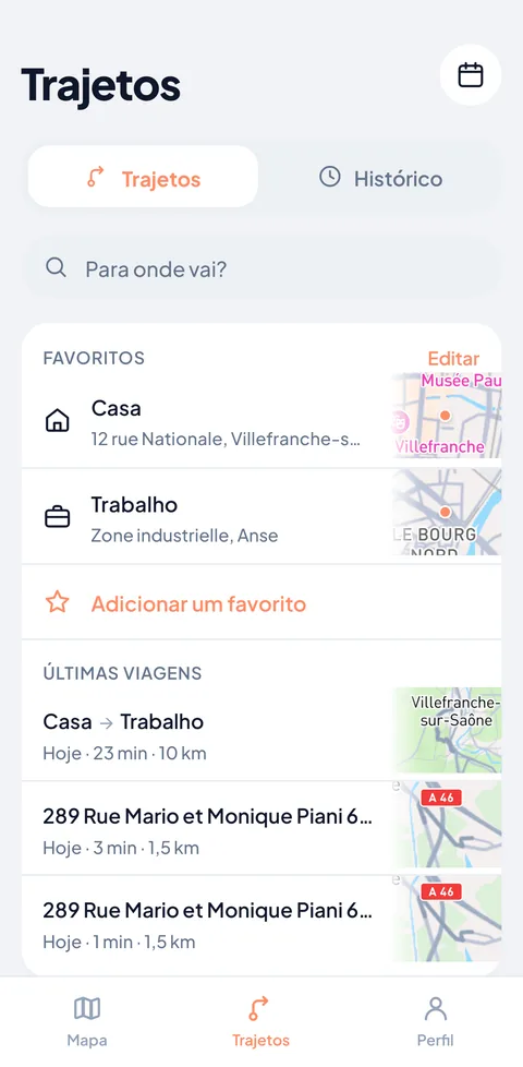 As tuas viagens e favoritos, a um toque